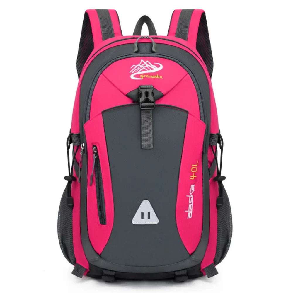 Multi-compartment hiking backpack with water-repellent nylon exterior