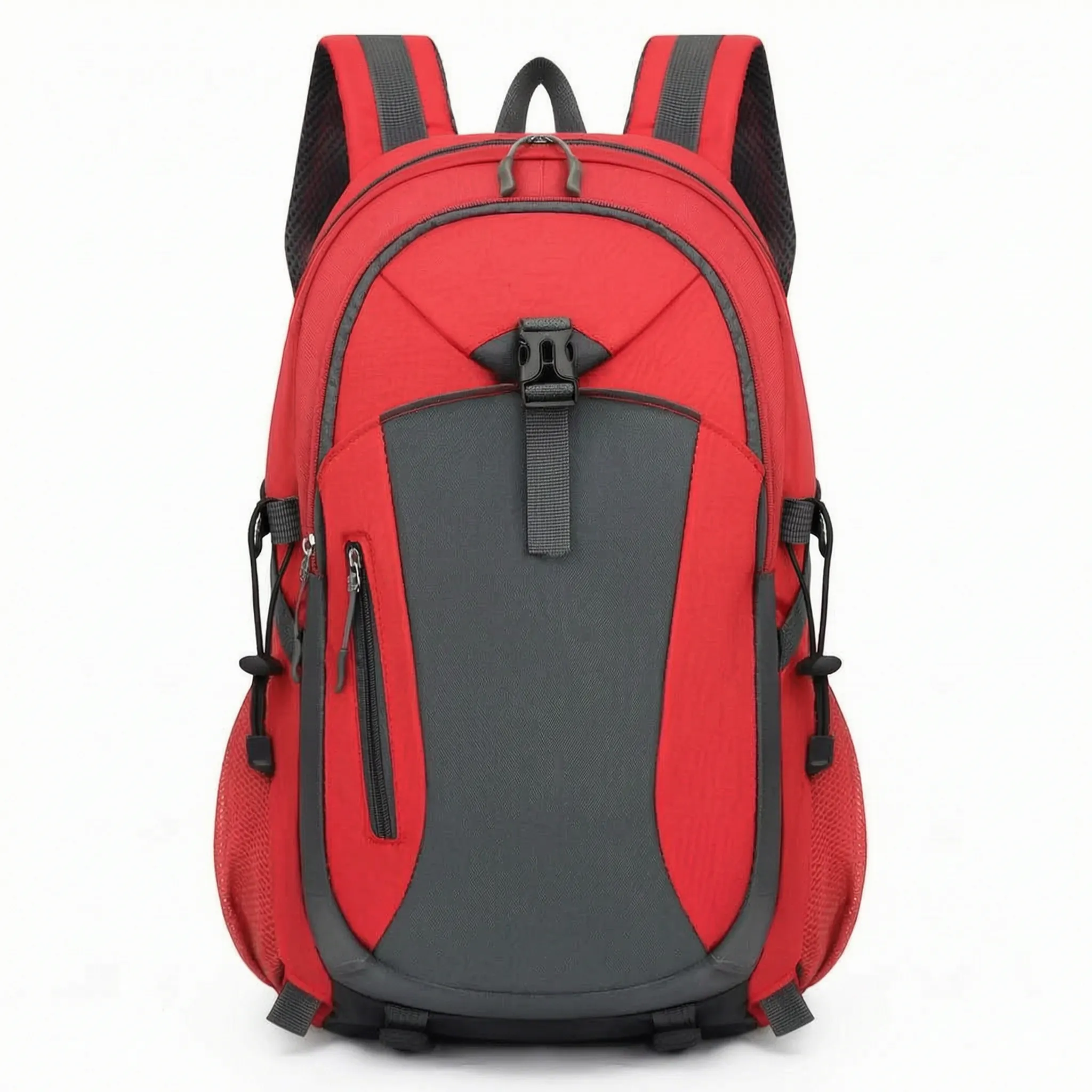 Multi-compartment hiking backpack with water-repellent nylon exterior