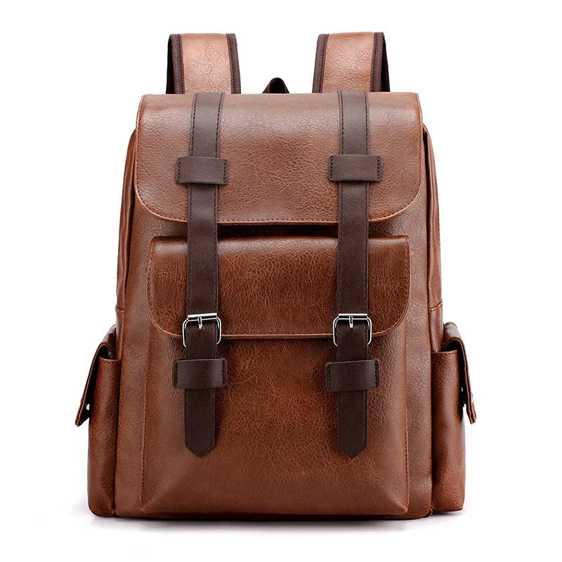Large men's laptop backpack with vintage buckle closure and padded straps