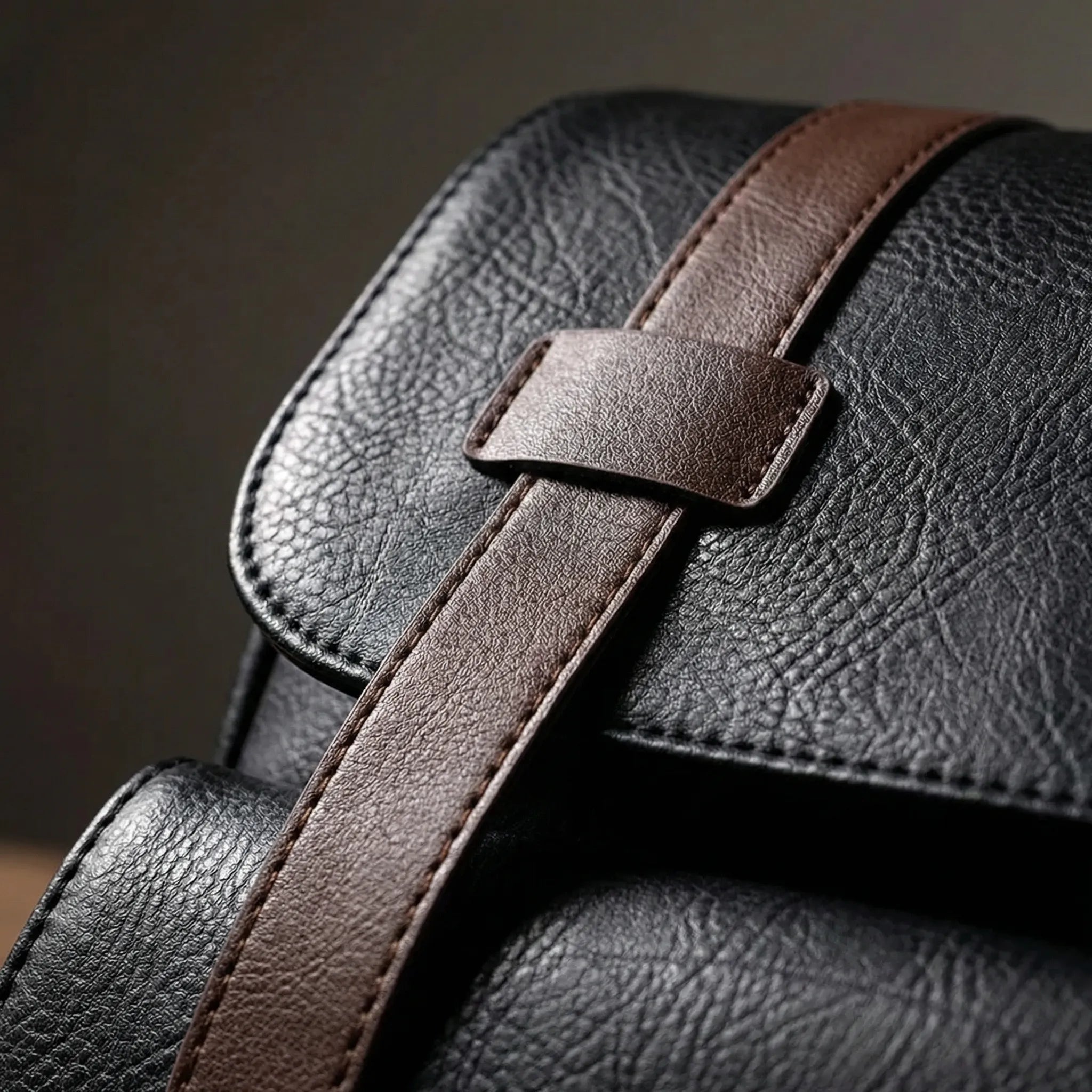 Large men's laptop backpack with vintage buckle closure and padded straps