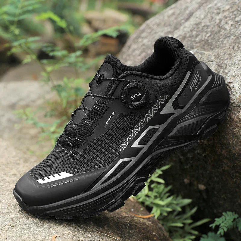 Low cut trail running shoe with breathable mesh and aggressive outsole