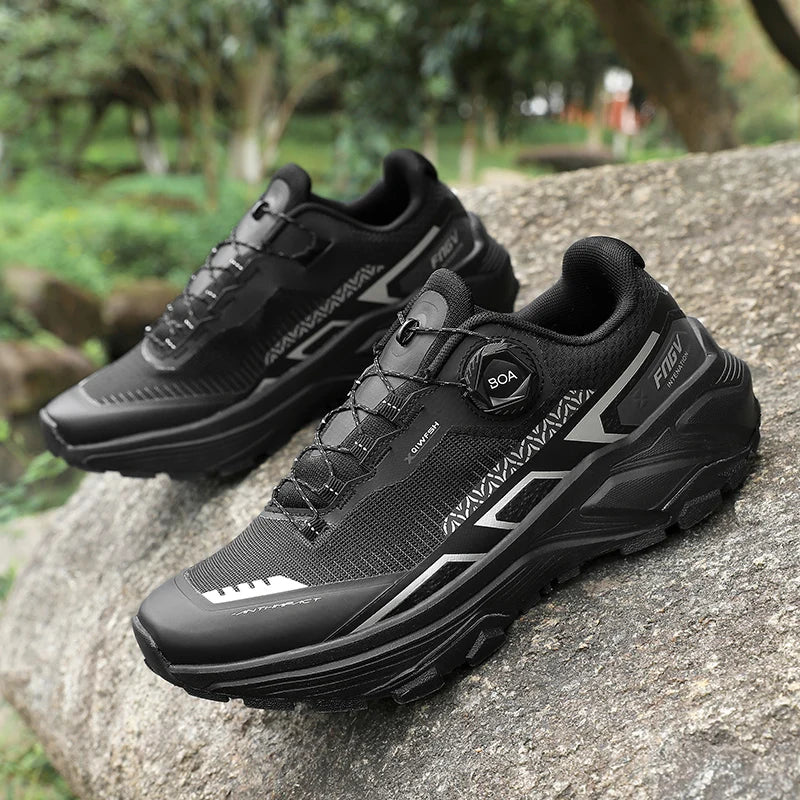 Low cut trail running shoe with breathable mesh and aggressive outsole