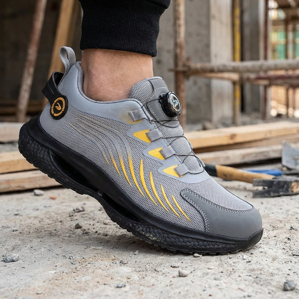Men's low profile safety sneaker with dial closure and puncture protection