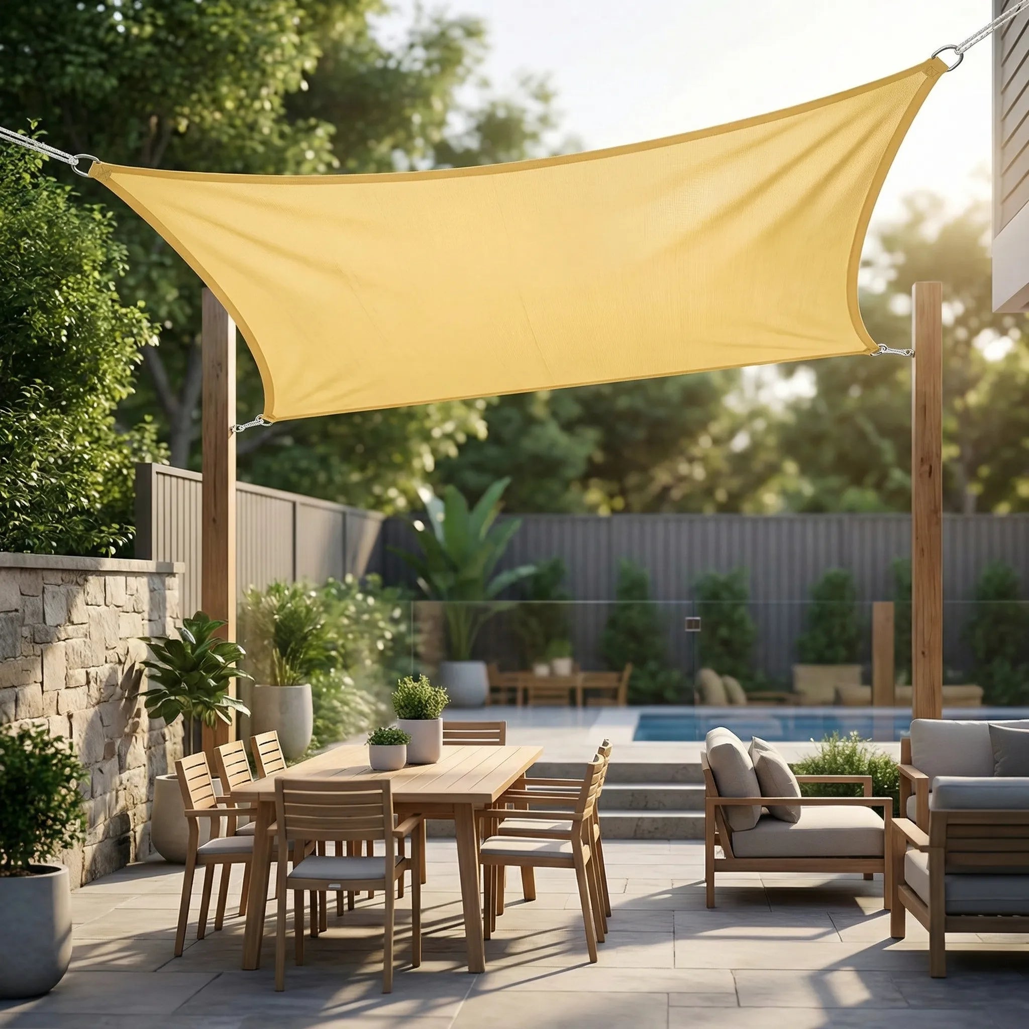 Rectangular sun shade canopy with UV protection and water-resistant fabric