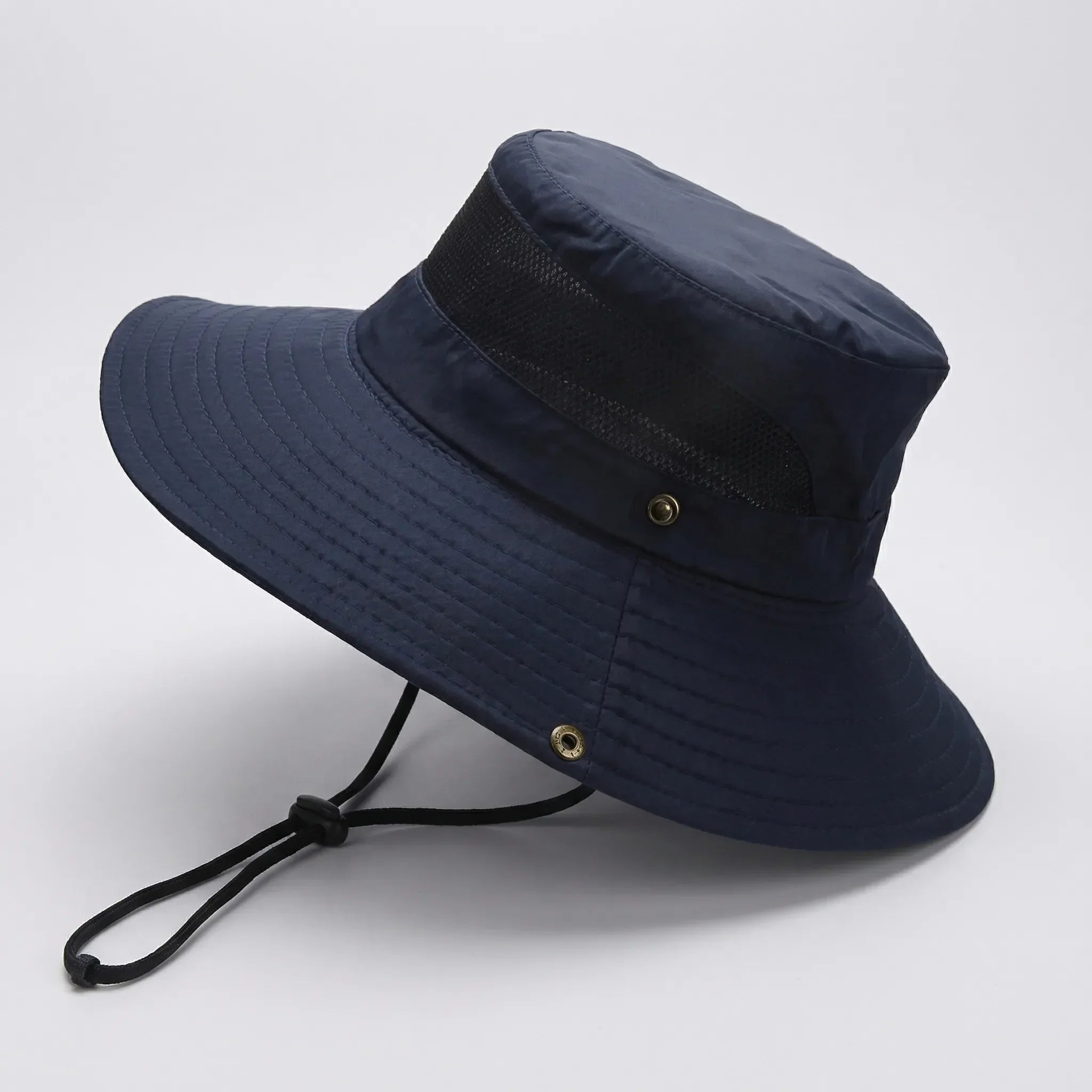 Wide brim outdoor sun hat with UV protection and mesh vents