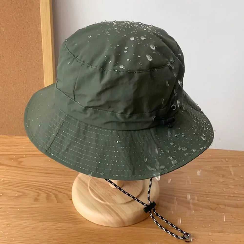 Wide-brim water-resistant fishing hat with UV protection for outdoor activities