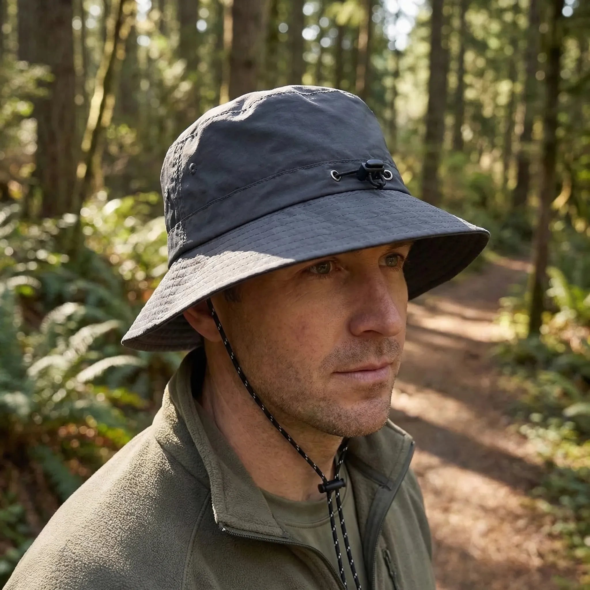 Wide-brim water-resistant fishing hat with UV protection for outdoor activities