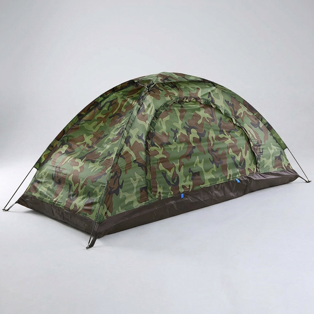 Lightweight two-person dome tent with camouflage pattern for camping