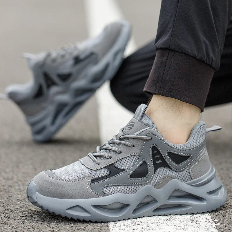 Lightweight protective work shoes with breathable upper and slip-resistant sole