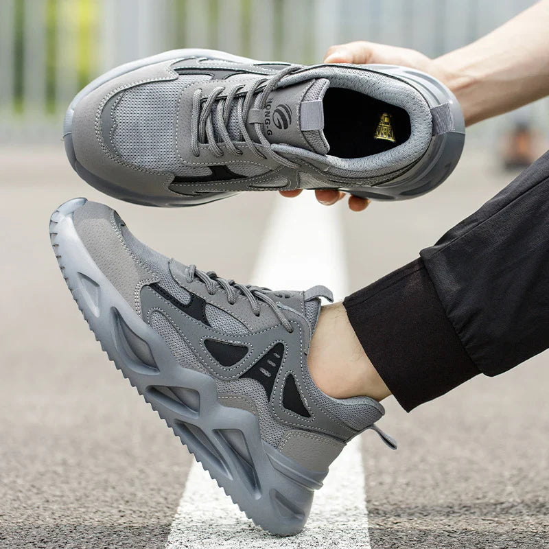 Lightweight protective work shoes with breathable upper and slip-resistant sole