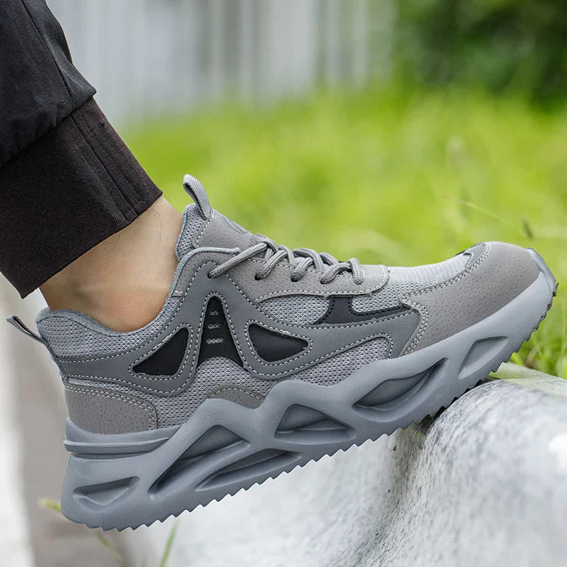 Lightweight protective work shoes with breathable upper and slip-resistant sole