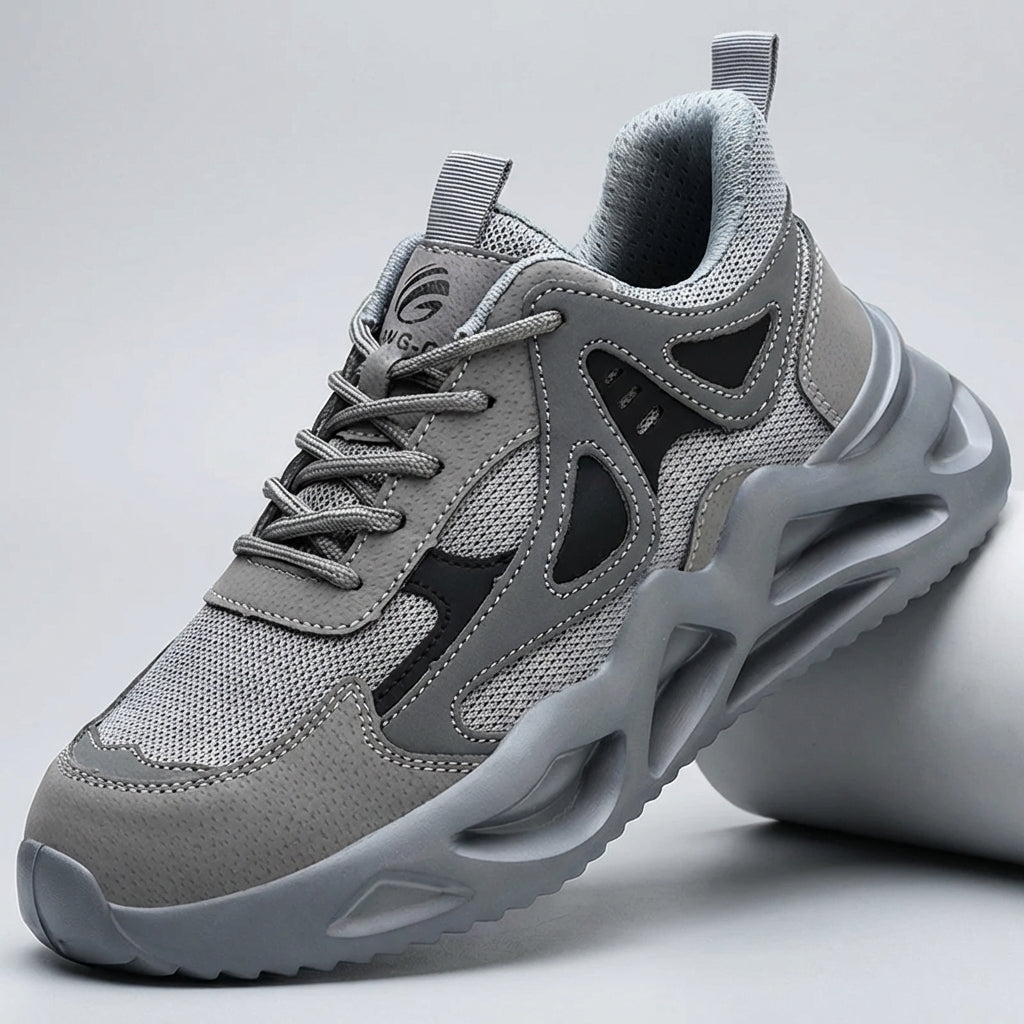 Lightweight protective work shoes with breathable upper and slip-resistant sole