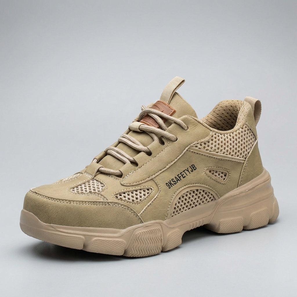 Lightweight protective work shoes with breathable upper and slip-resistant sole