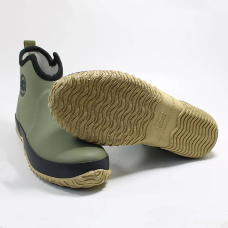 Men's waterproof pull-on ankle rain boots with non-slip sole