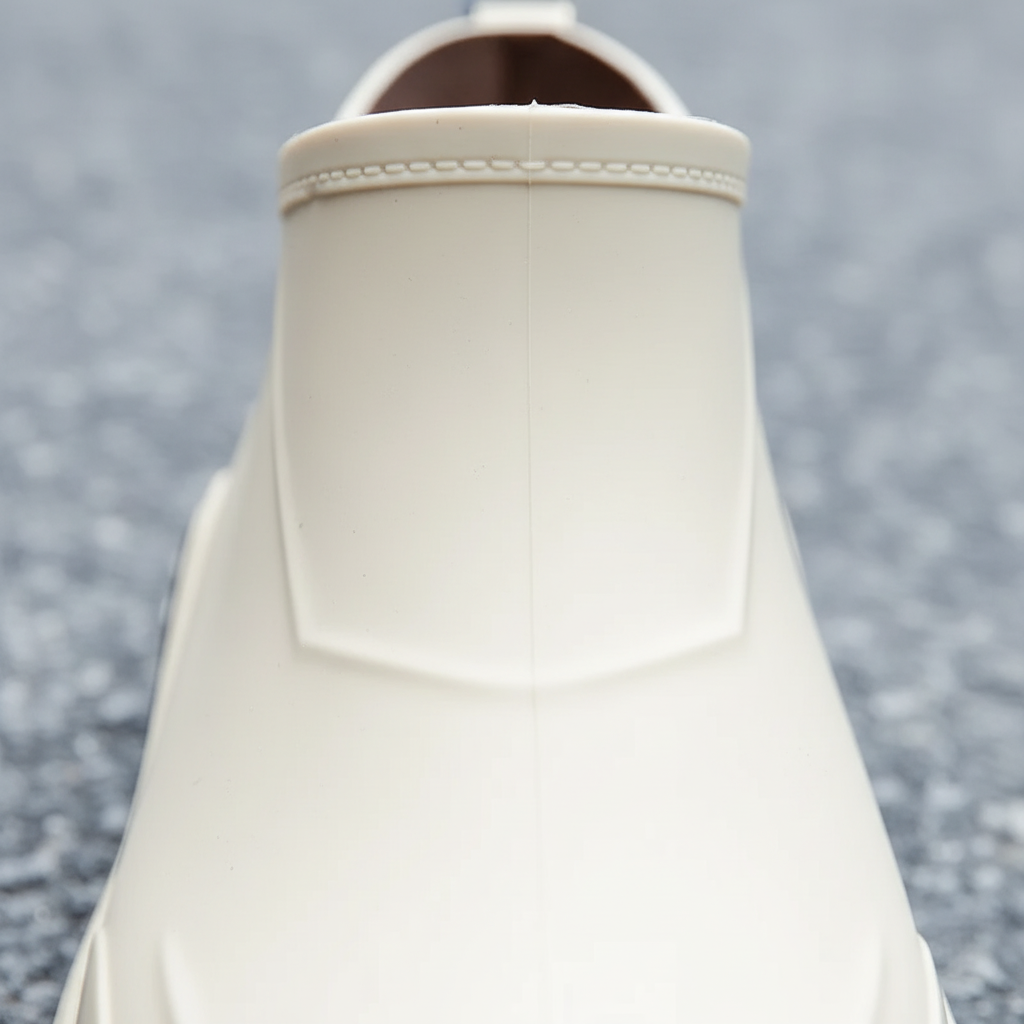 Waterproof rain boots with low ankle profile and slip resistant sole