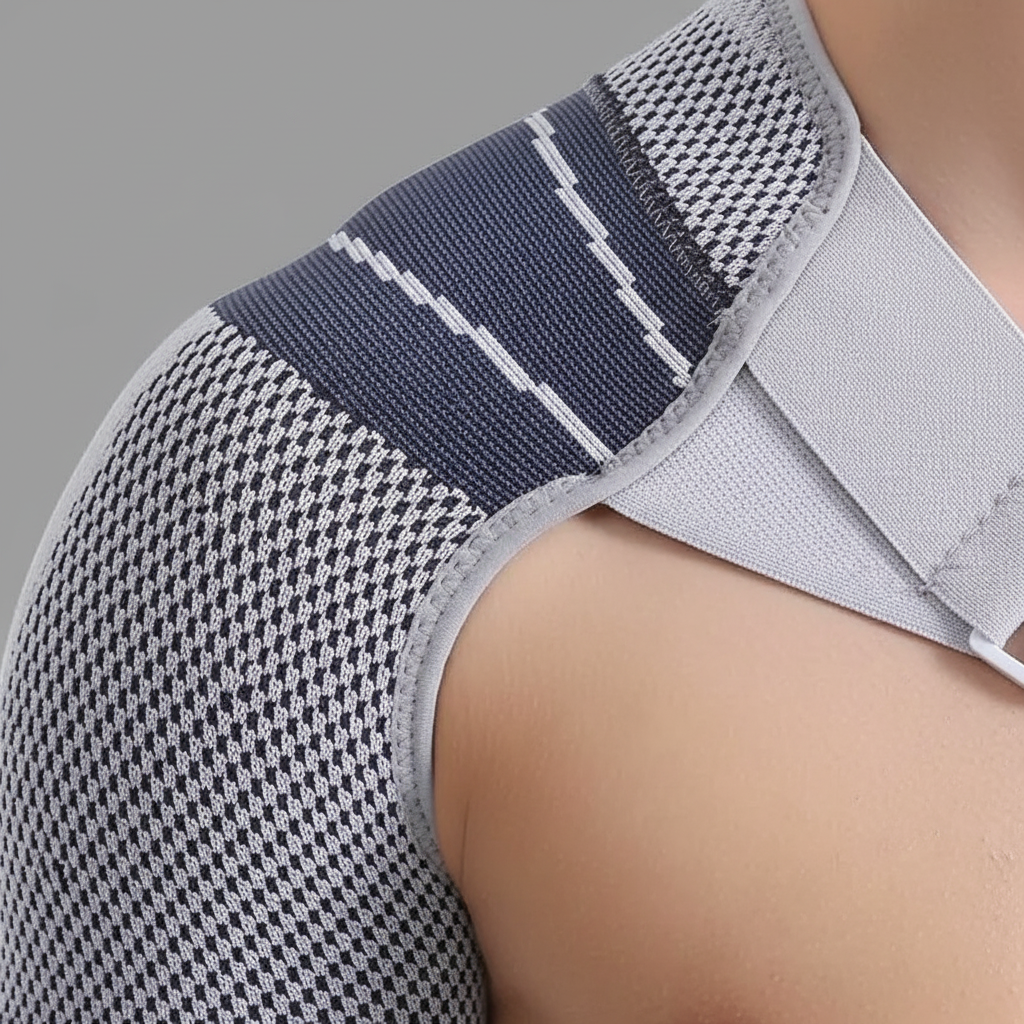 Shoulder compression brace with adjustable strap and stabilization support