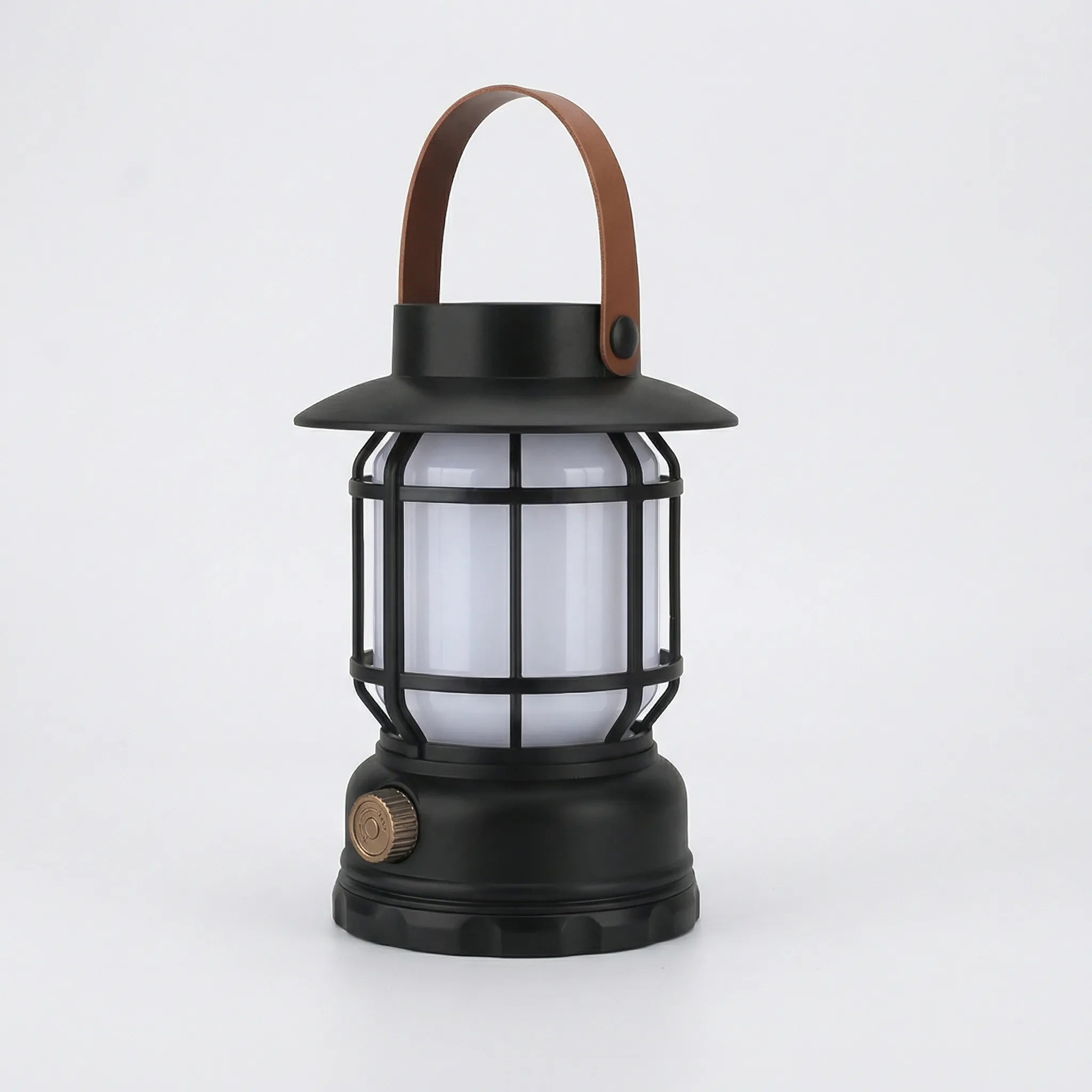 Portable LED camping lantern with 360-degree illumination and solar USB charging