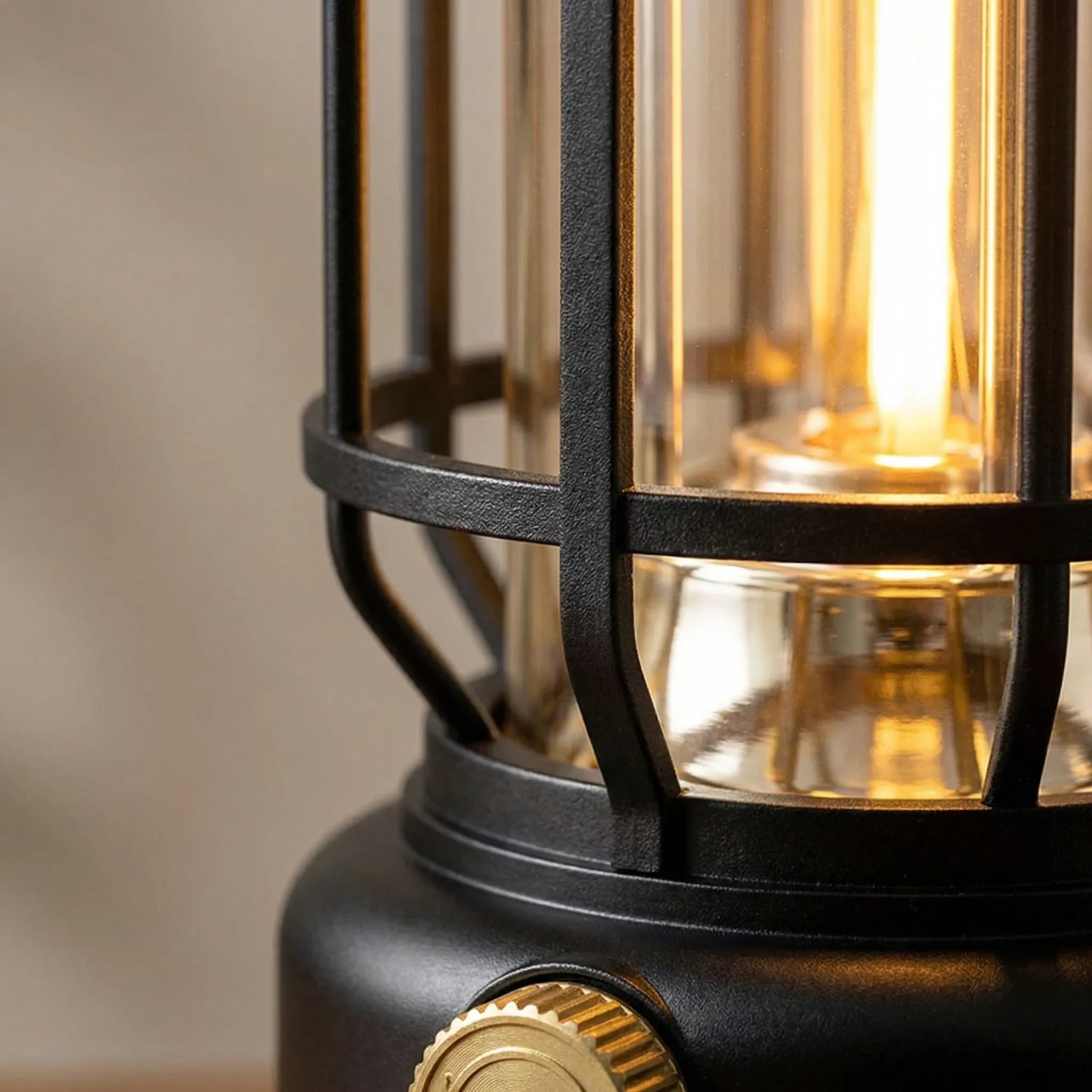 Portable LED camping lantern with 360-degree illumination and solar USB charging