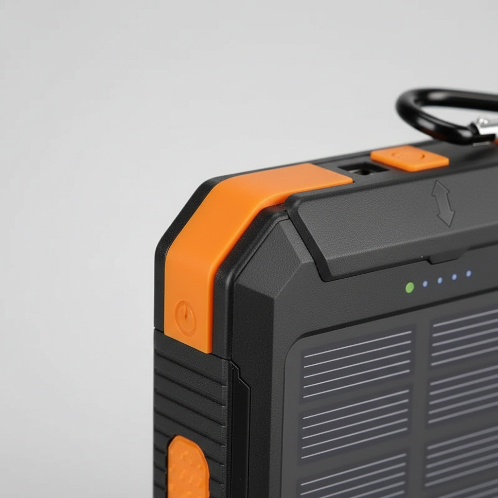 Portable solar power bank 10000mAh with LED flashlight and compass