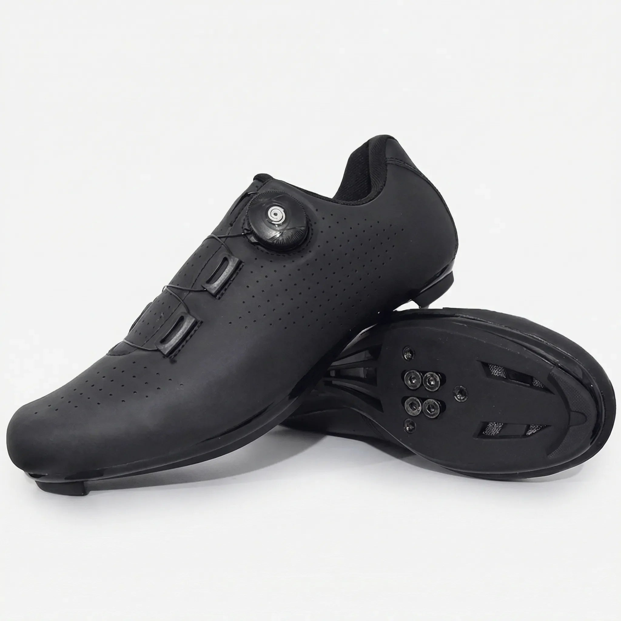 SPD-compatible cycling shoe with rotary dial closure and perforated upper