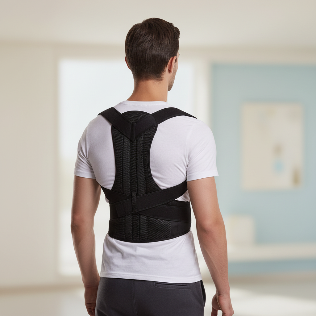 Adjustable posture support brace with breathable mesh and padded shoulders