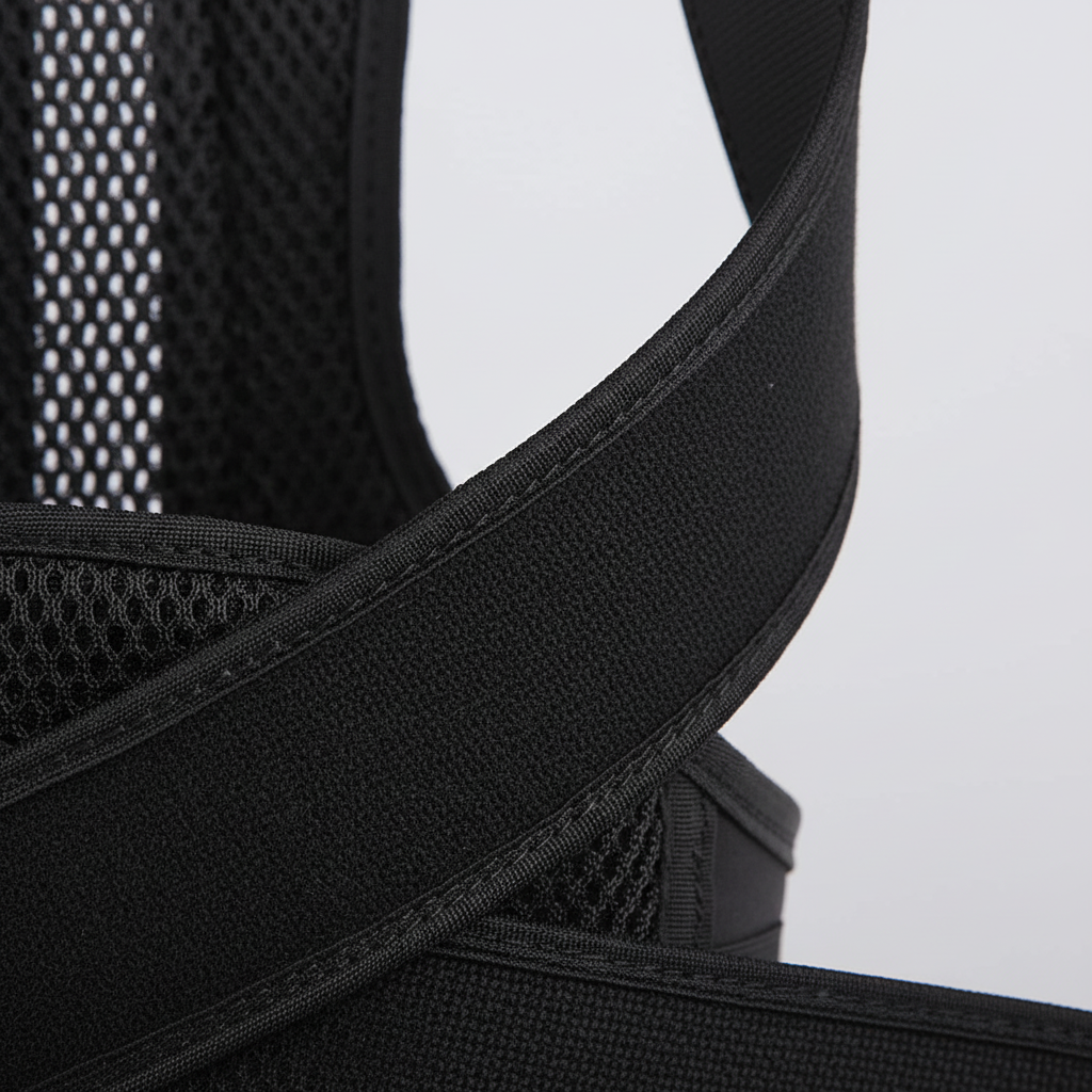 Adjustable posture support brace with breathable mesh and padded shoulders