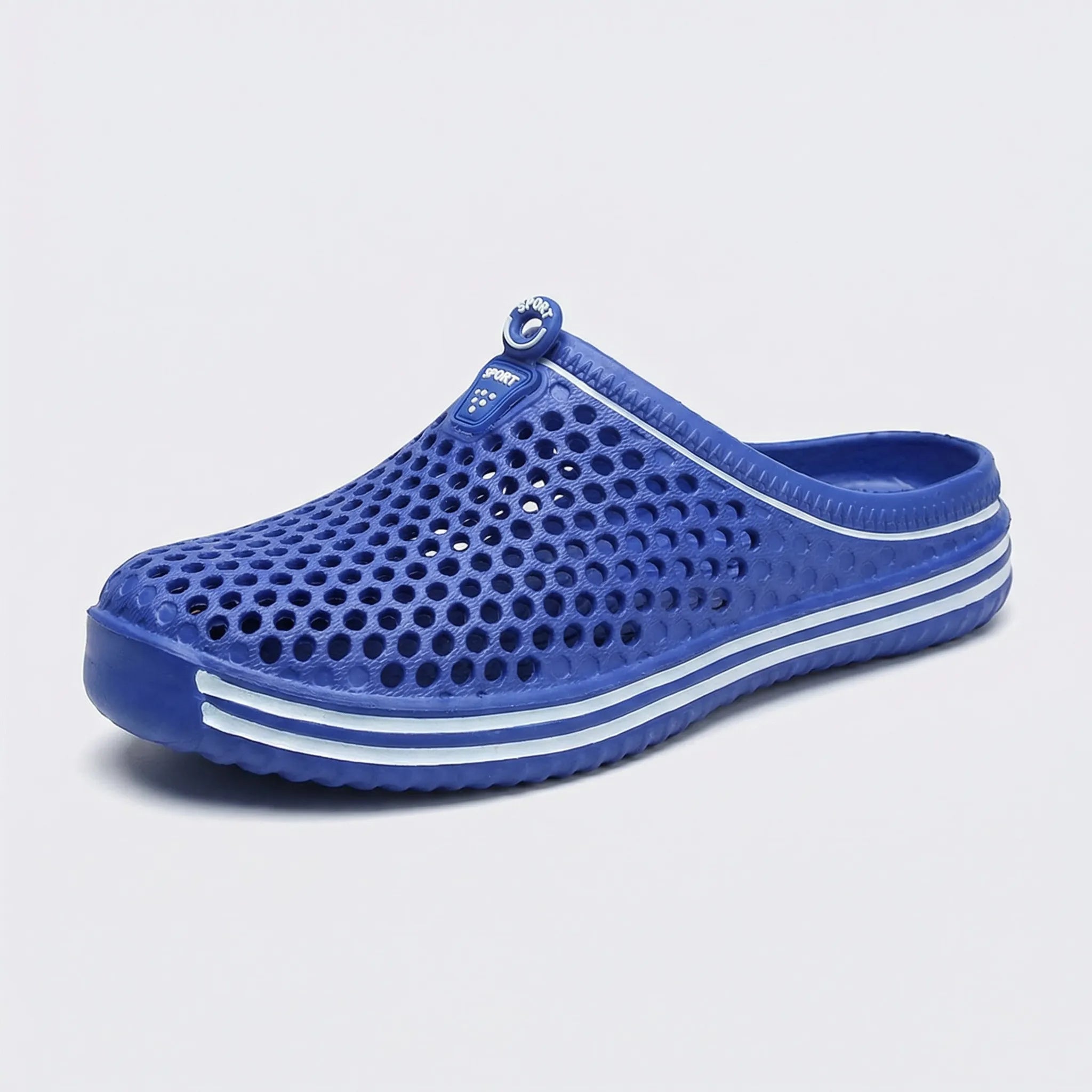 Perforated water sandals with slip-on design and quick-dry construction