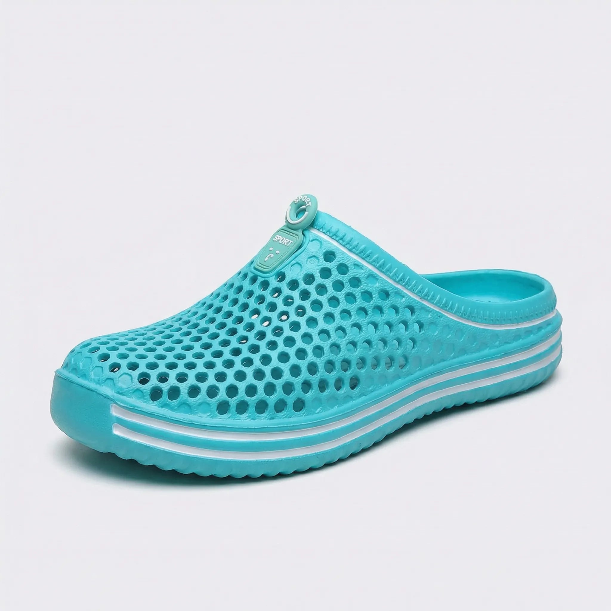 Perforated water sandals with slip-on design and quick-dry construction