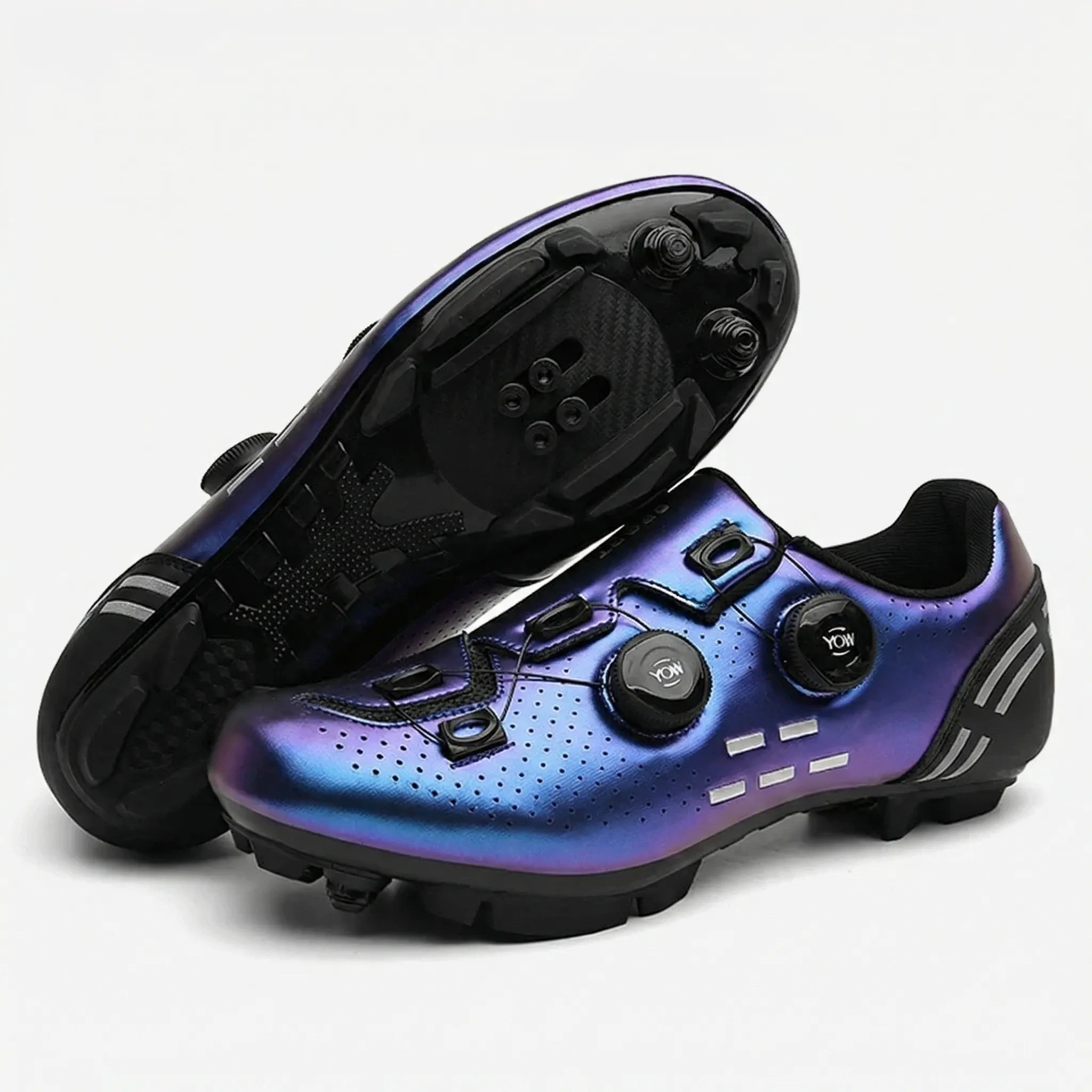 Dual-dial cycling shoe with perforated upper and non-slip sole for road and mountain biking