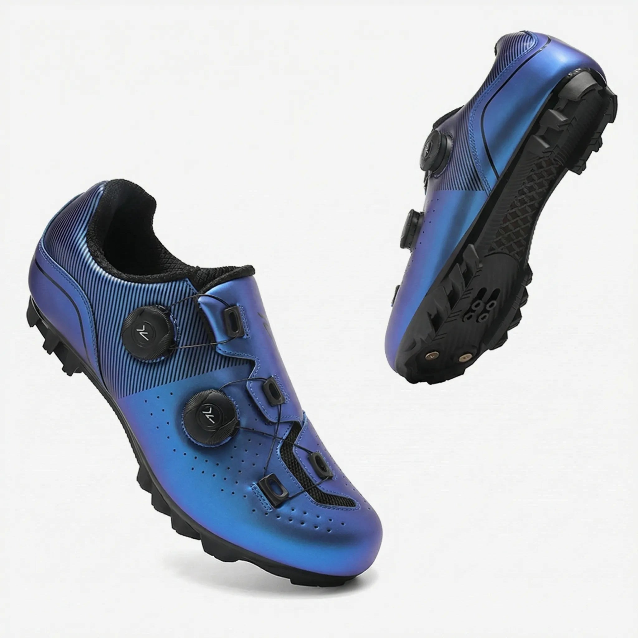 SPD cycling shoe with rotating buckle closure breathable upper