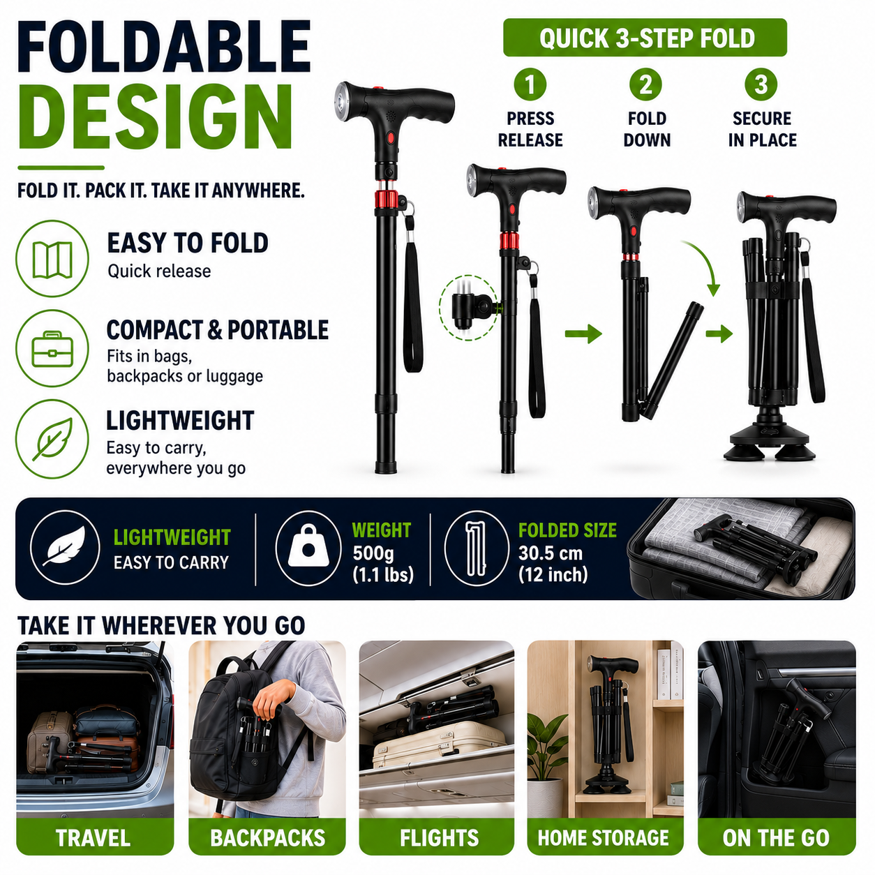Celrien | StabiliTrek Foldable Aluminum Quad Cane