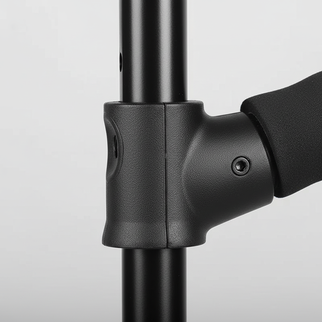 Foldable quad cane with cushioned T handle and pivoting base for stable walking
