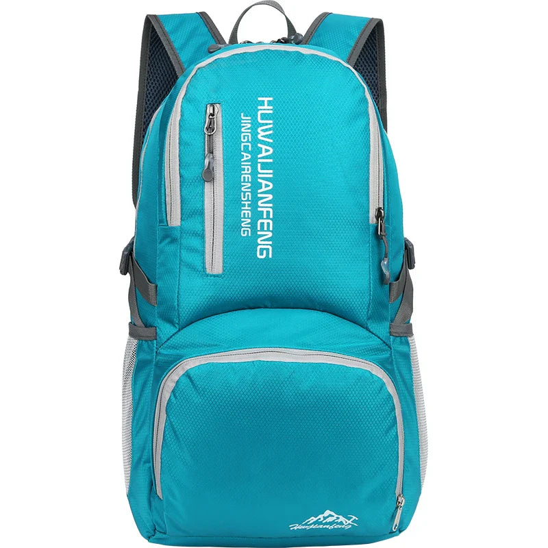 Foldable travel rucksack with water-repellent finish and padded straps