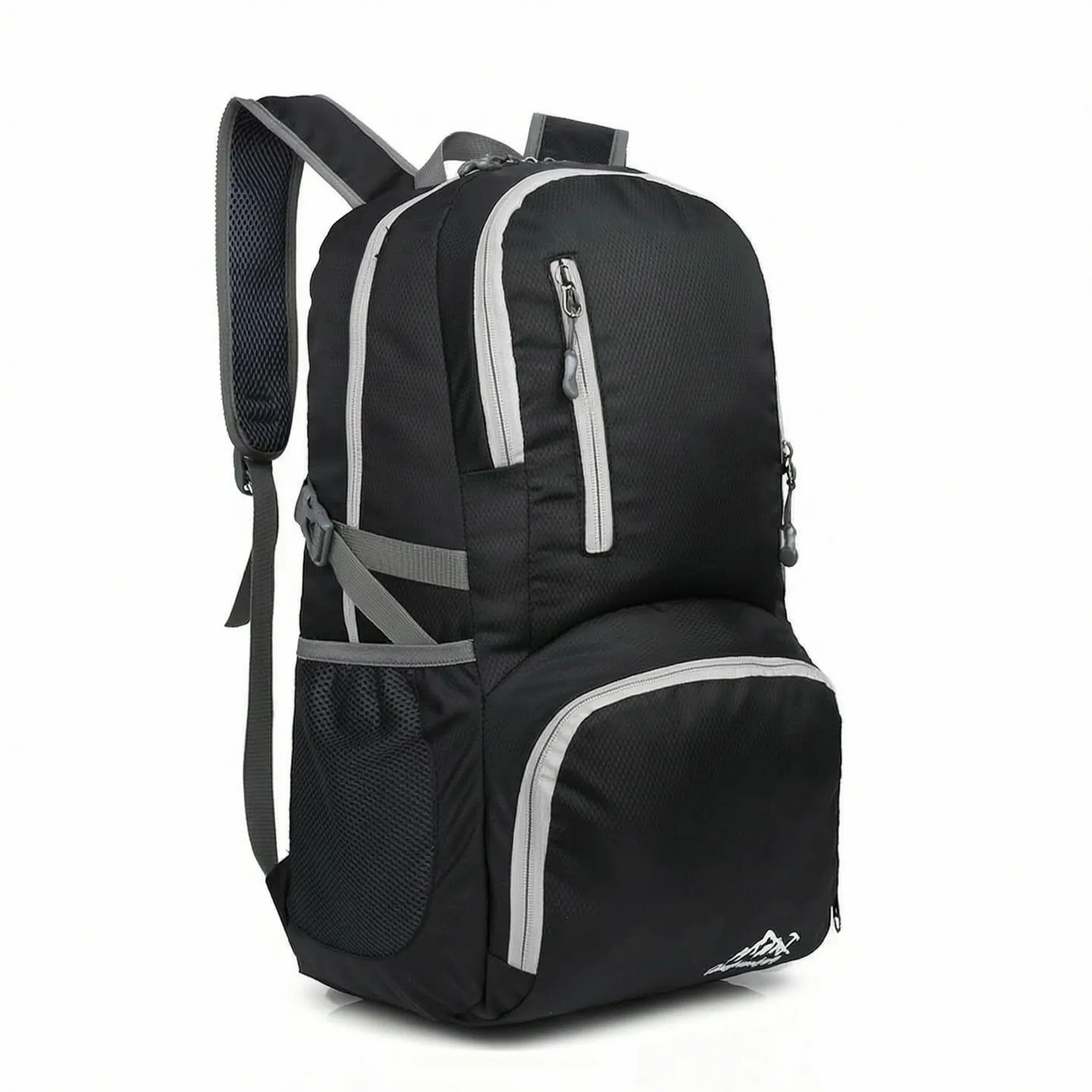 Foldable travel rucksack with water-repellent finish and padded straps