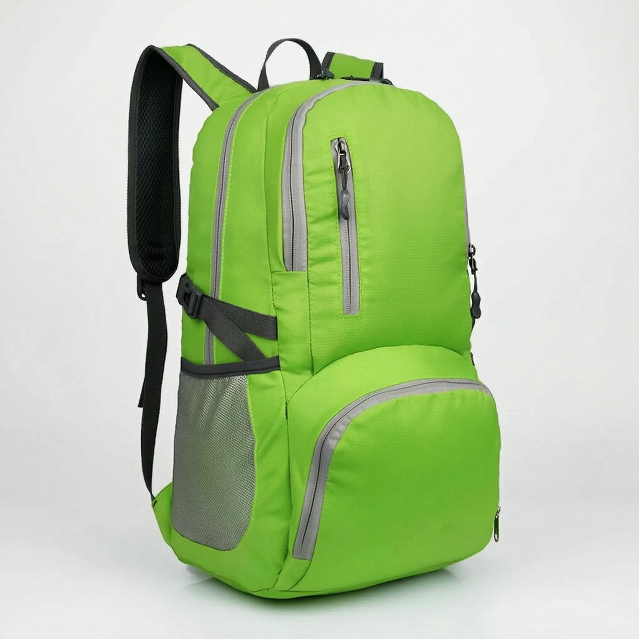 Foldable travel rucksack with water-repellent finish and padded straps