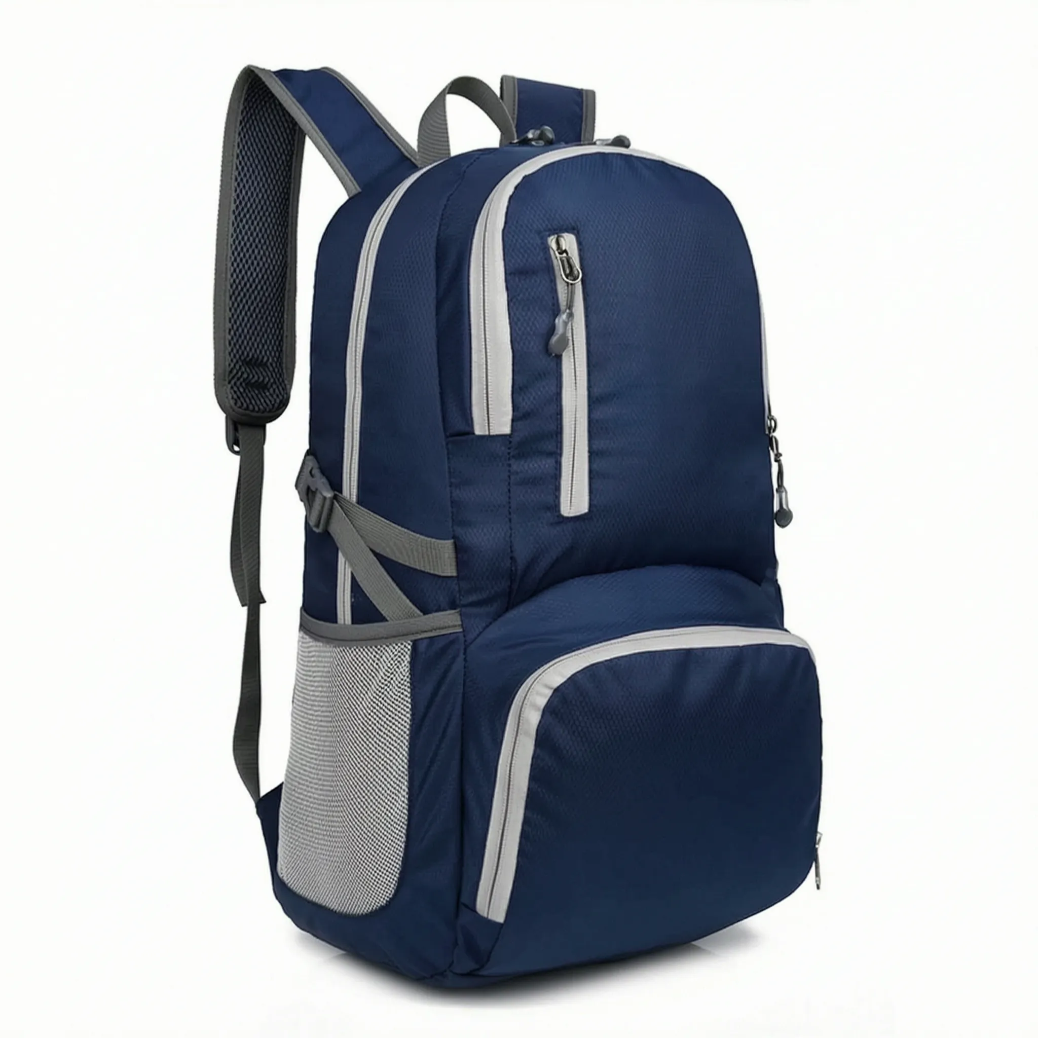 Foldable travel rucksack with water-repellent finish and padded straps
