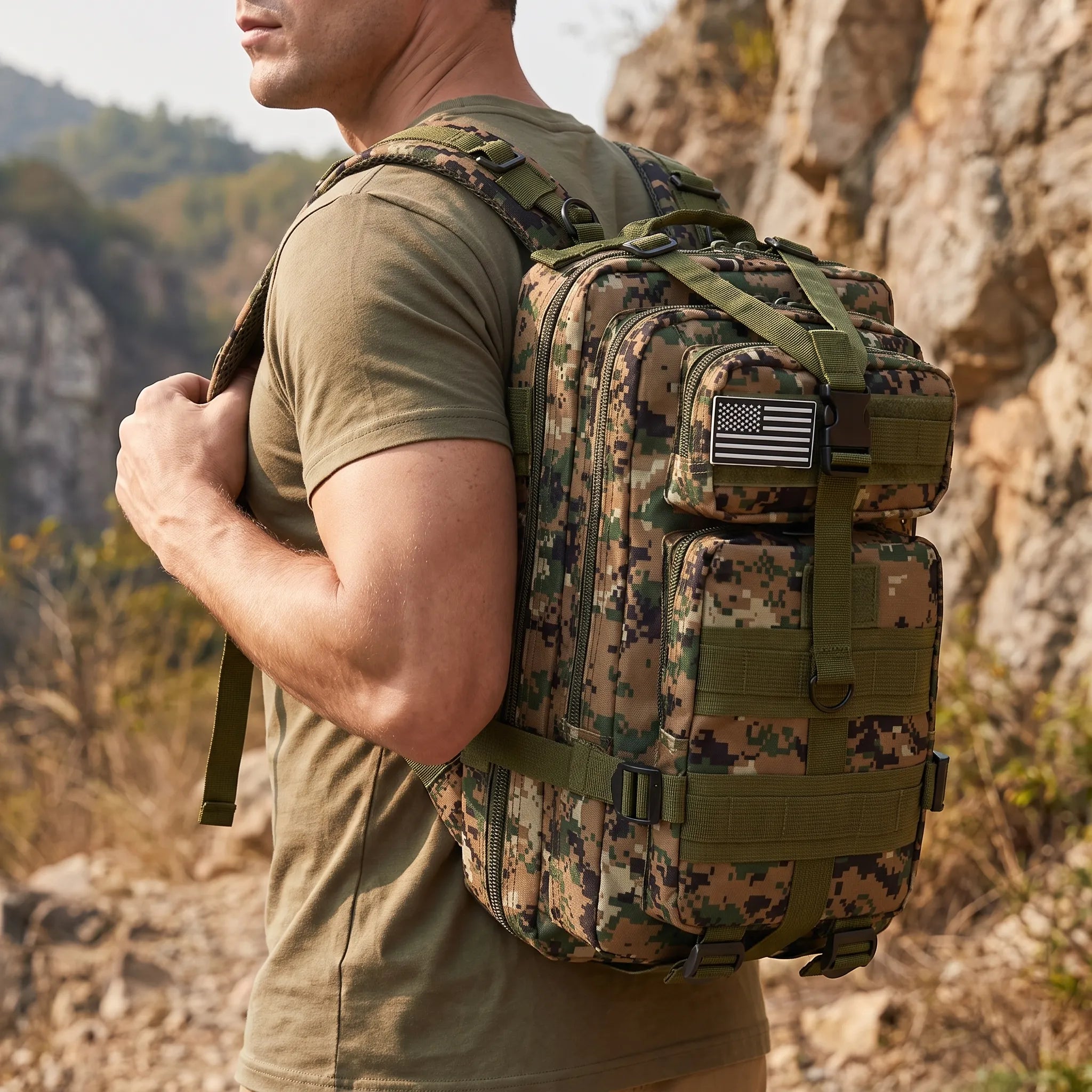 Tactical backpack with modular webbing and multiple compartments