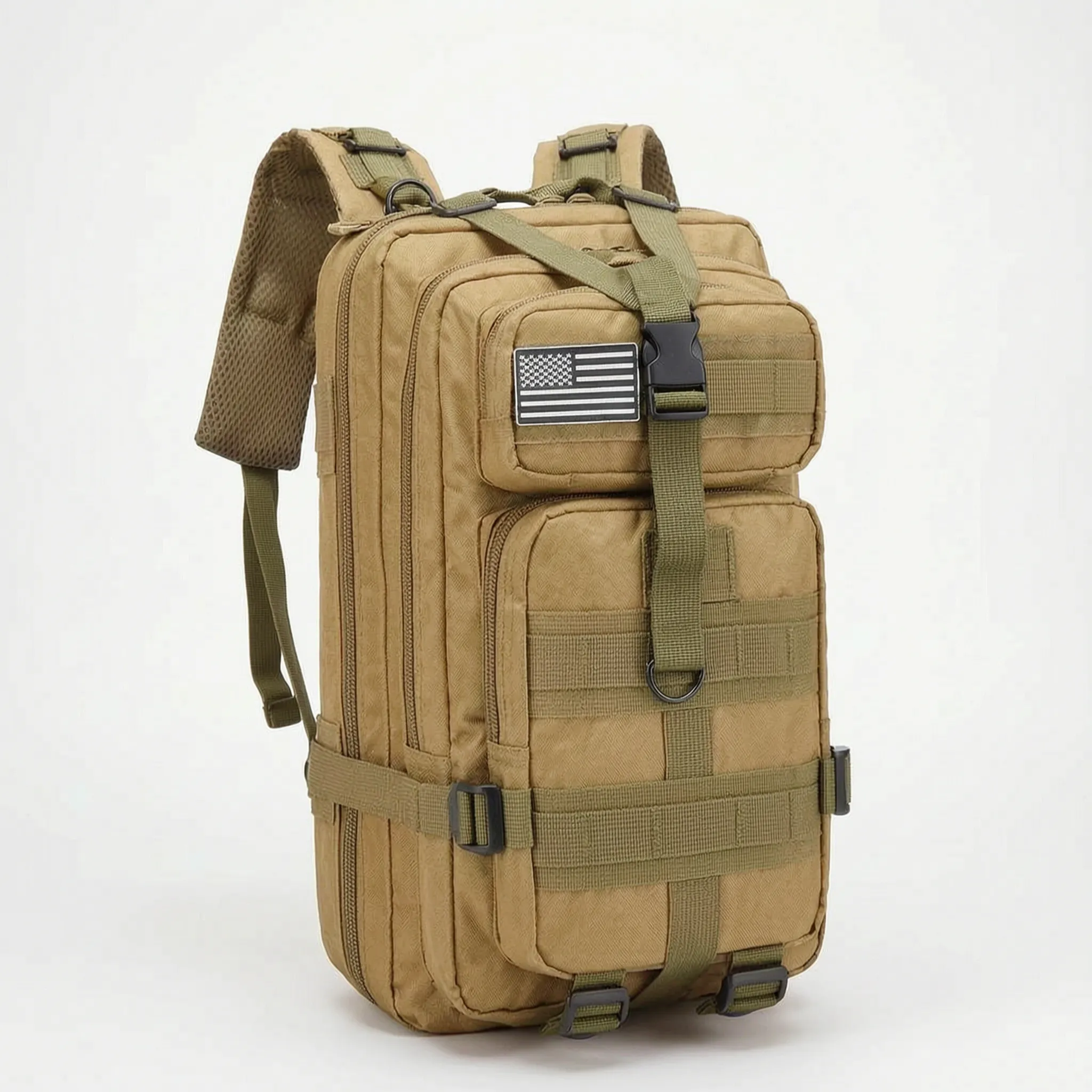 Tactical backpack with modular webbing and multiple compartments
