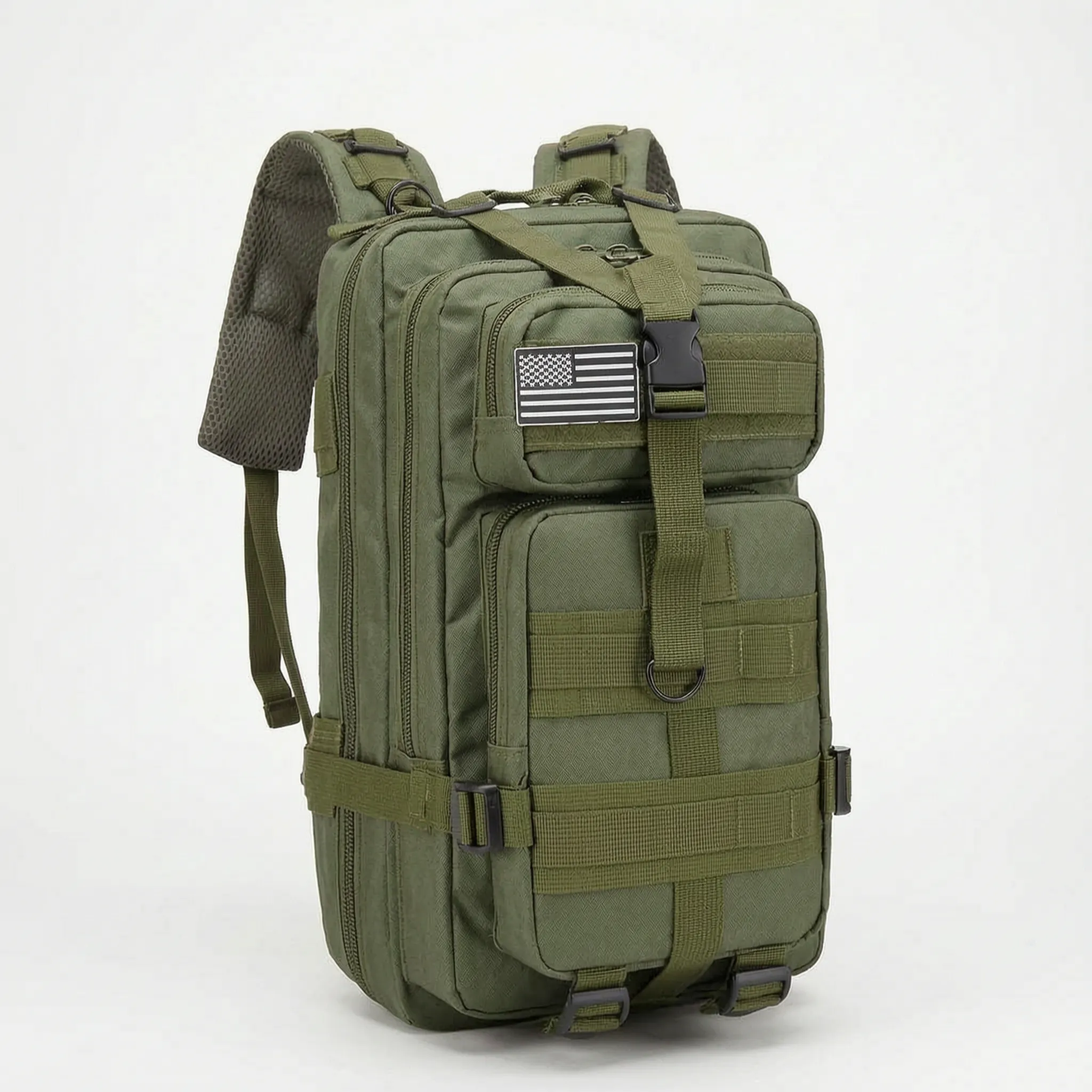 Tactical backpack with modular webbing and multiple compartments