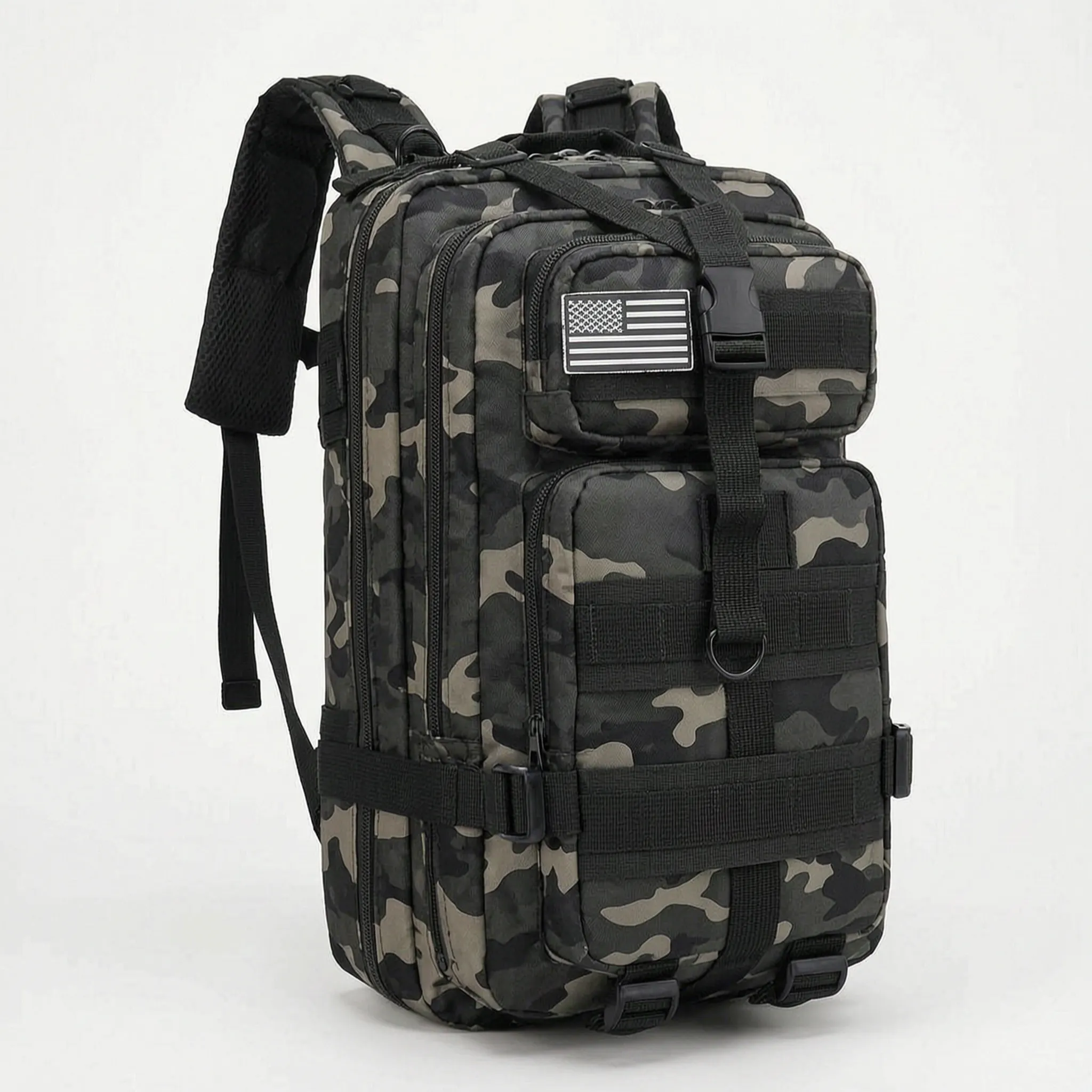 Tactical backpack with modular webbing and multiple compartments