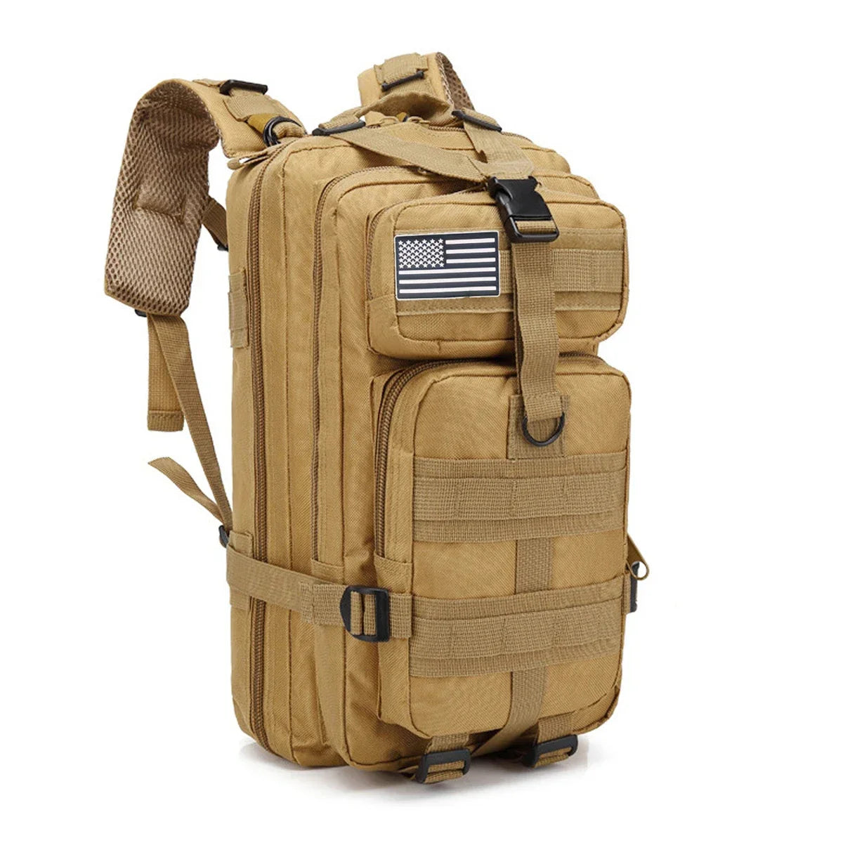 Tactical backpack with modular webbing and multiple compartments