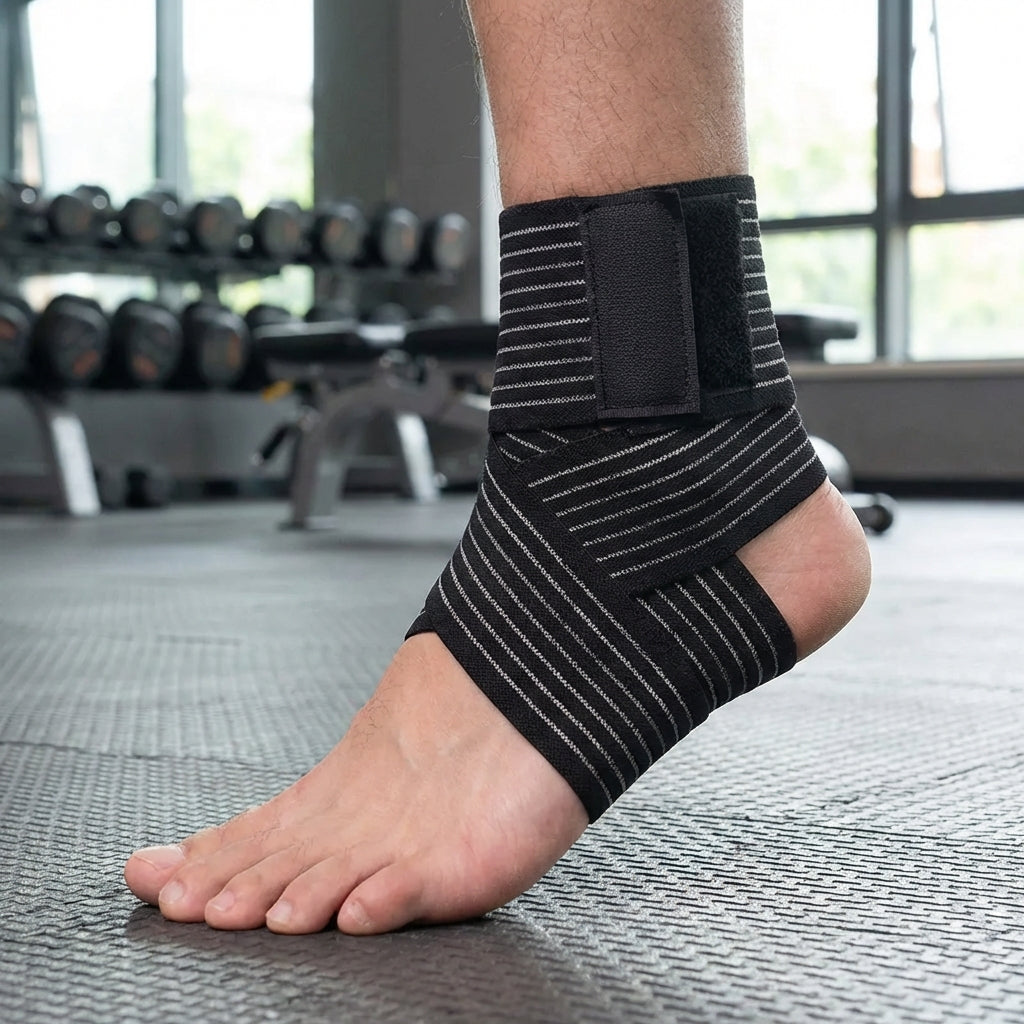 Adjustable ankle support wrap with targeted compression and breathable construction