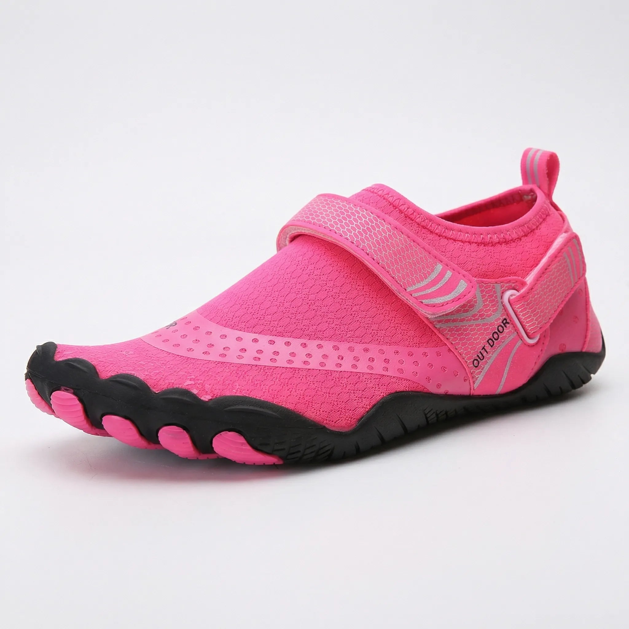Quick-dry water shoes with textured rubber sole and hook-and-loop strap