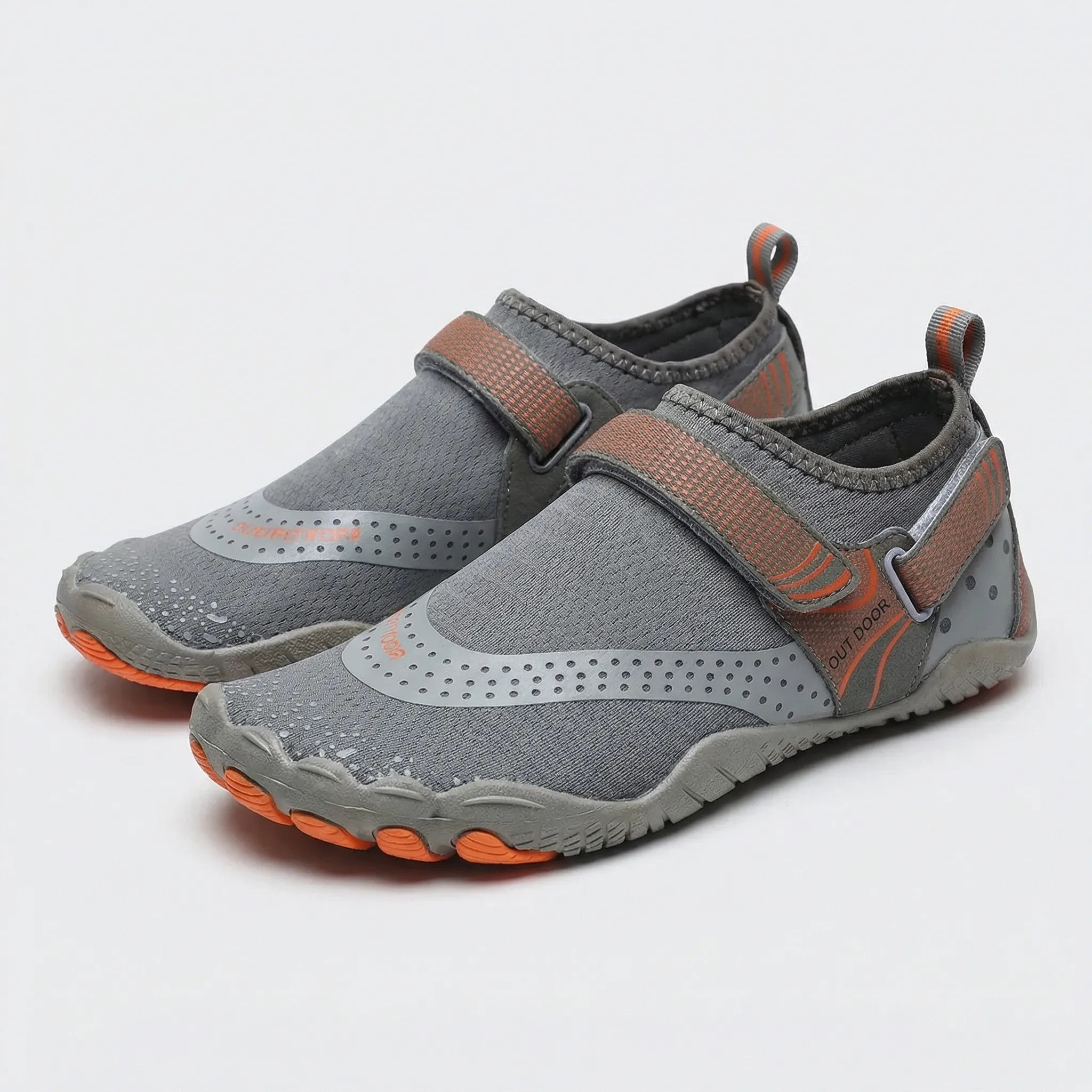 Quick-dry water shoes with textured rubber sole and hook-and-loop strap