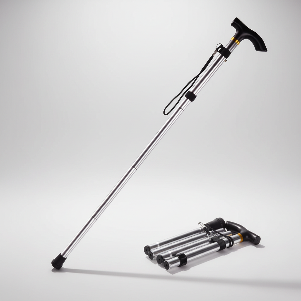 Lightweight folding walking cane with telescopic adjustment and ergonomic rubber handle