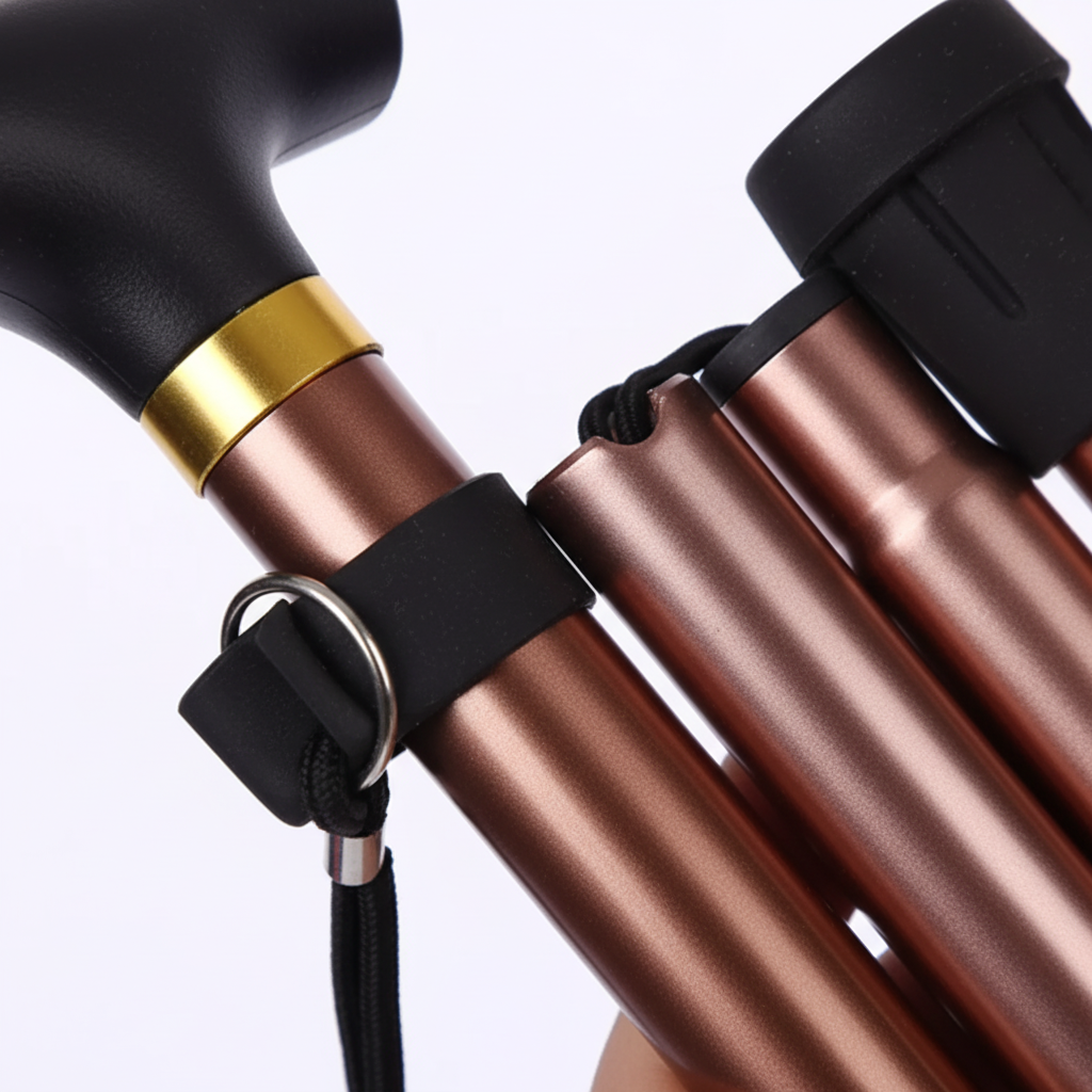 Lightweight folding walking cane with telescopic adjustment and ergonomic rubber handle