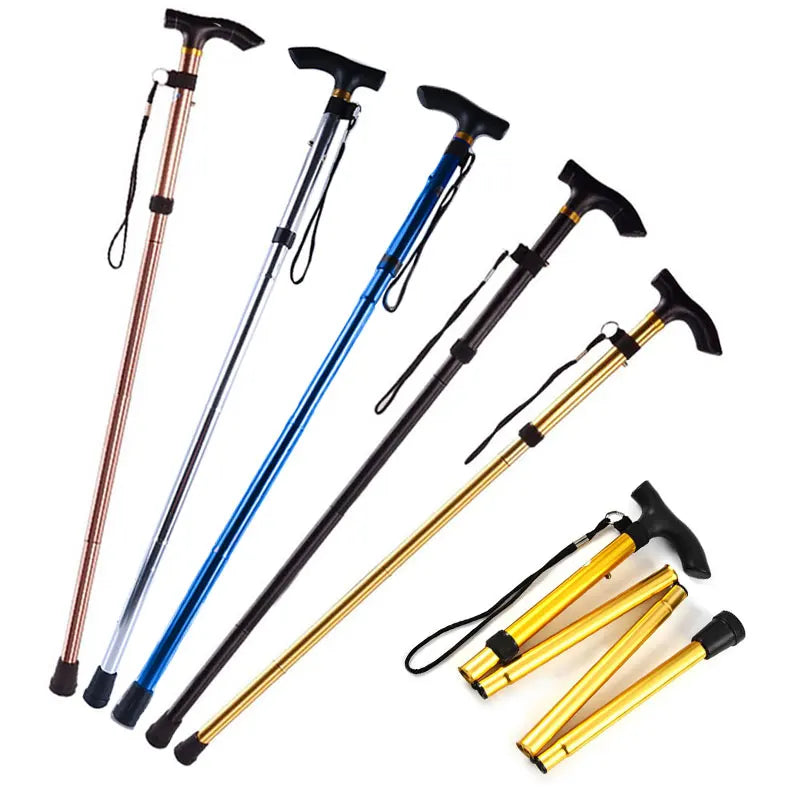 Lightweight folding walking cane with telescopic adjustment and ergonomic rubber handle