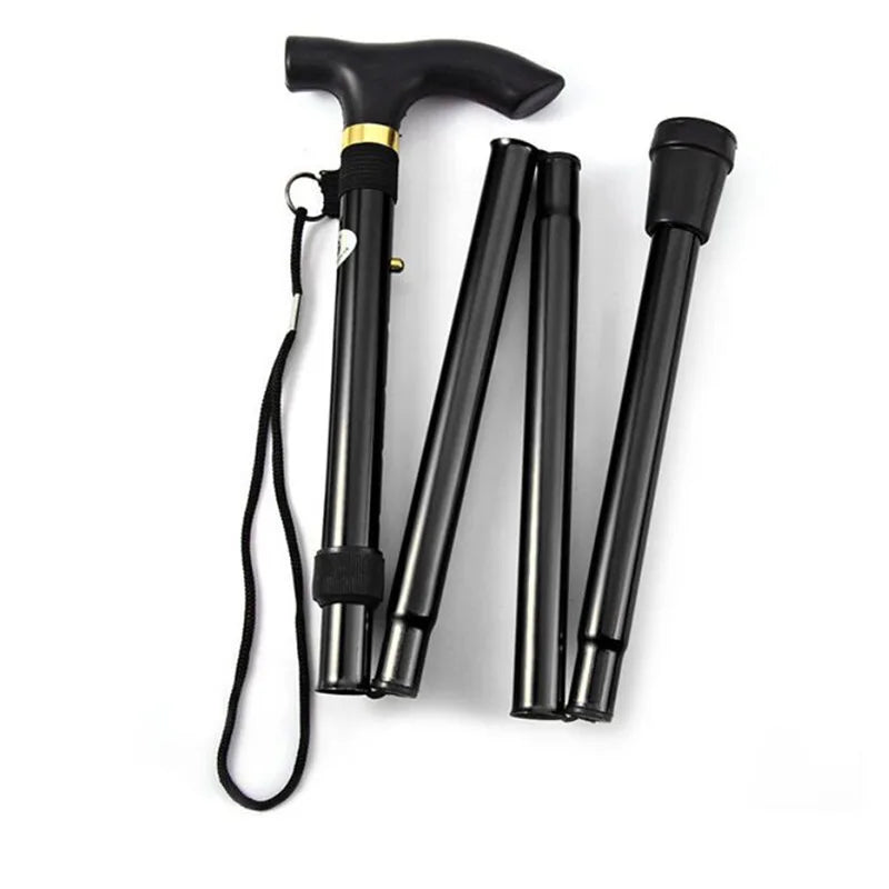 Lightweight folding walking cane with telescopic adjustment and ergonomic rubber handle