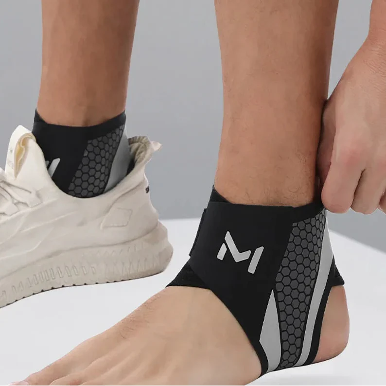 Adjustable ankle support with targeted compression and breathable construction