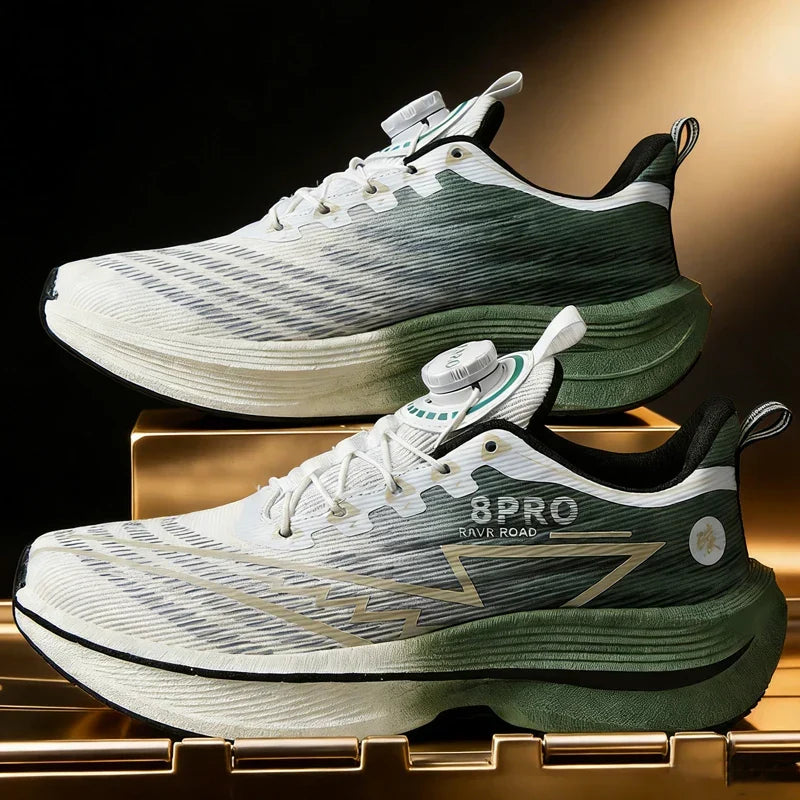 Lightweight road running sneakers with carbon board responsive sole